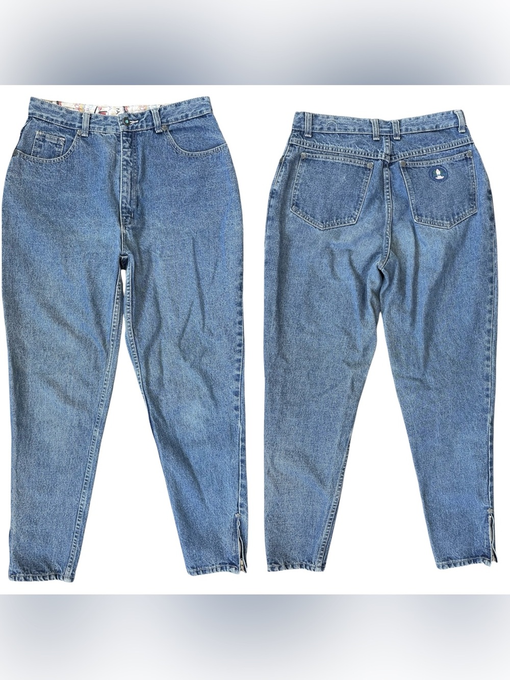Vintage 80s 90s LA Gear Cotton Medium Wash Faded Zipper Hem Mom Jeans Size 13/29